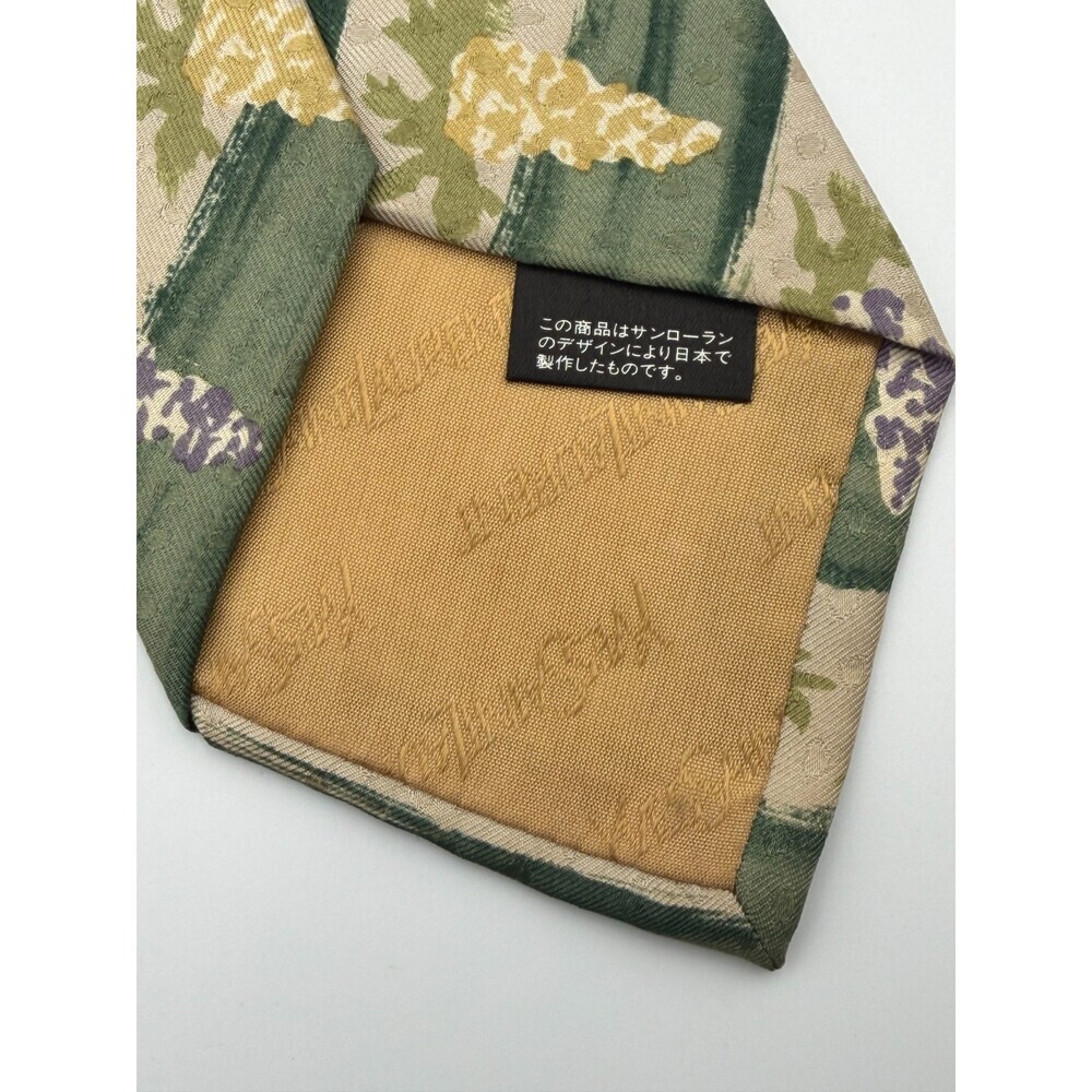 Yves Saint Laurent Necktie 100% Silk Tie Green Beige Floral Abstract Print Tie - Picture 7 of 9